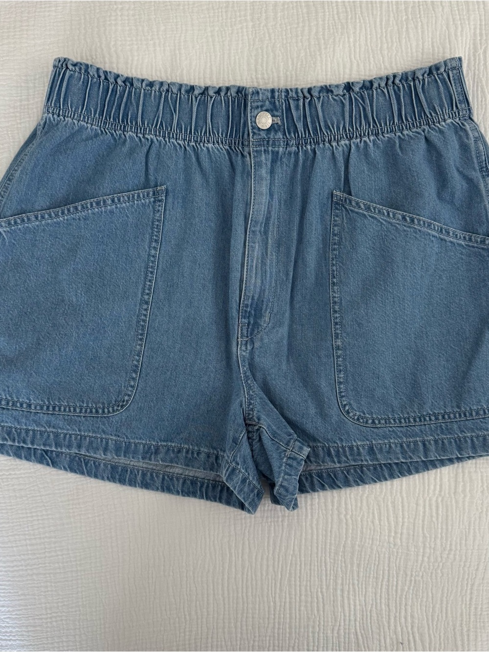 Madewell Elastic-Waist Blue Denim Shorts